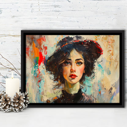 Fashion Girl In Black Painting, Framed Canvas Print, Painting Art, Floating Framed Canvas Print Wall Art