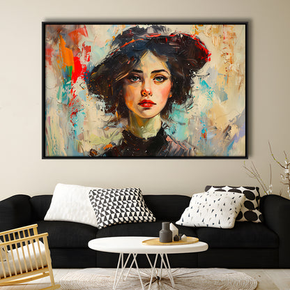 Fashion Girl In Black Painting, Framed Canvas Print, Painting Art, Floating Framed Canvas Print Wall Art