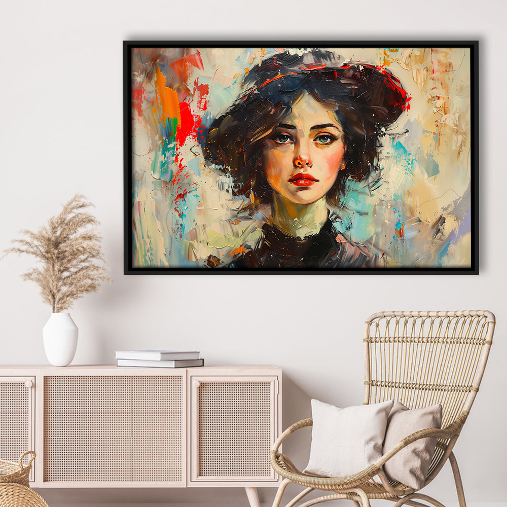 Fashion Girl In Black Painting, Framed Canvas Print, Painting Art, Floating Framed Canvas Print Wall Art