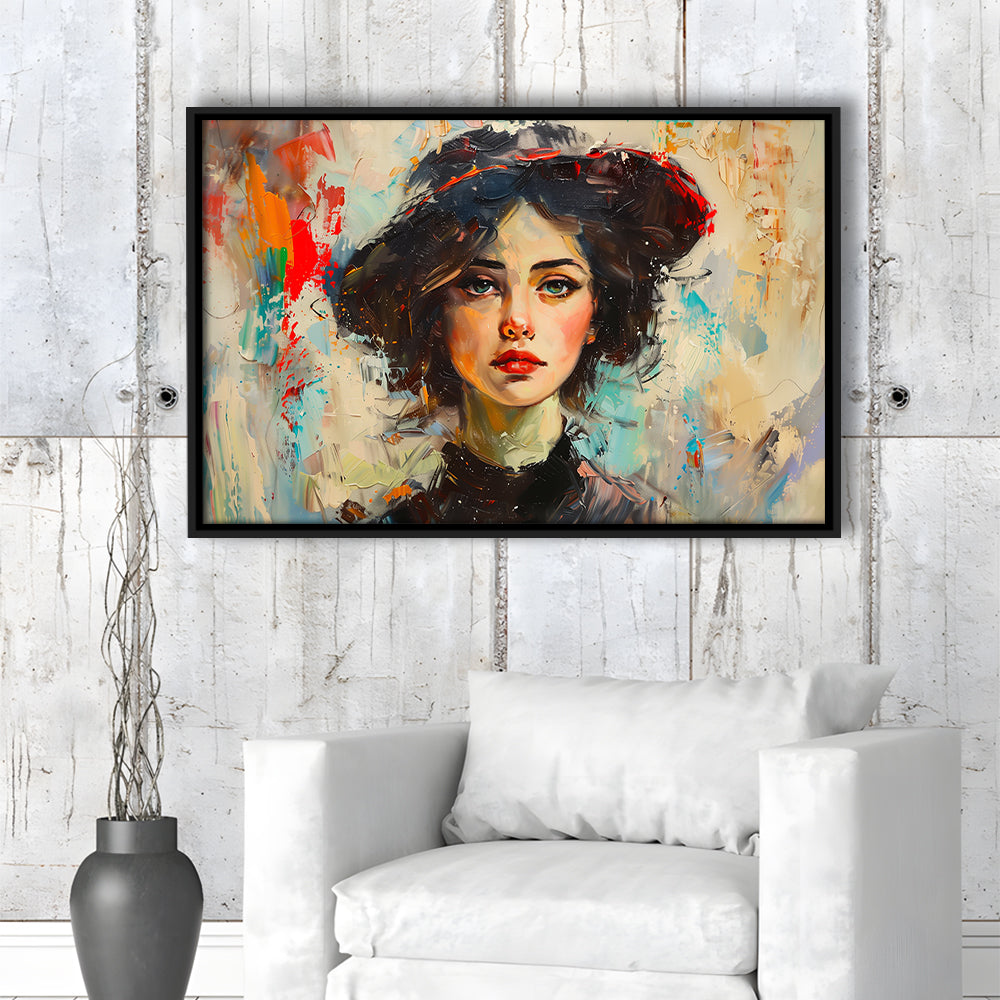 Fashion Girl In Black Painting, Framed Canvas Print, Painting Art, Floating Framed Canvas Print Wall Art