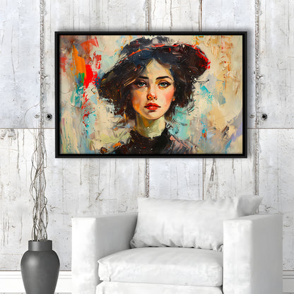 Fashion Girl In Black Painting, Framed Canvas Print, Painting Art, Floating Framed Canvas Print Wall Art