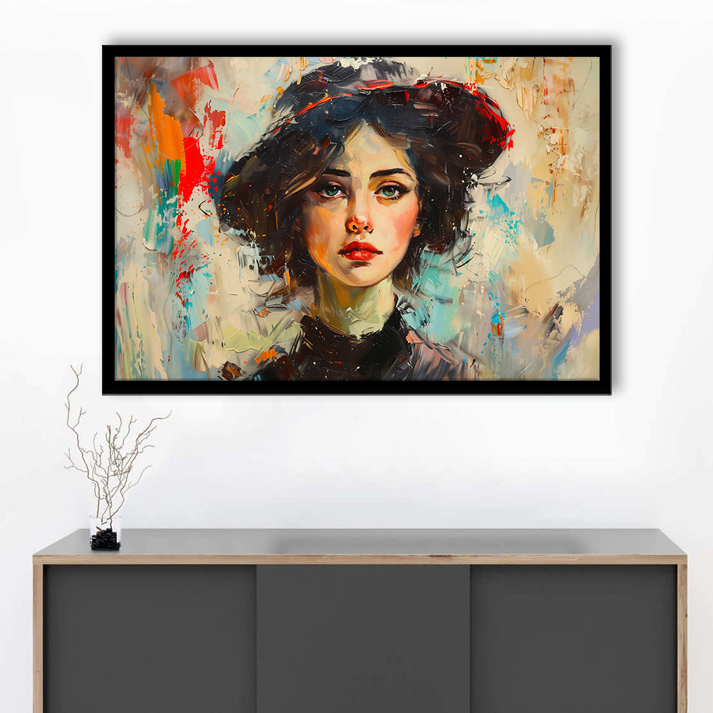 Fashion Girl In Black Painting, Framed  Print, Painting Art, Framed Art Print Wall Decor, Framed Picture
