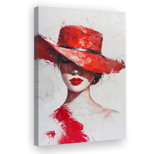 Fashion Girl Wearing Red Hat Art, Canvas Art Print Decor, Painting Art, Canvas Prints Wall Art
