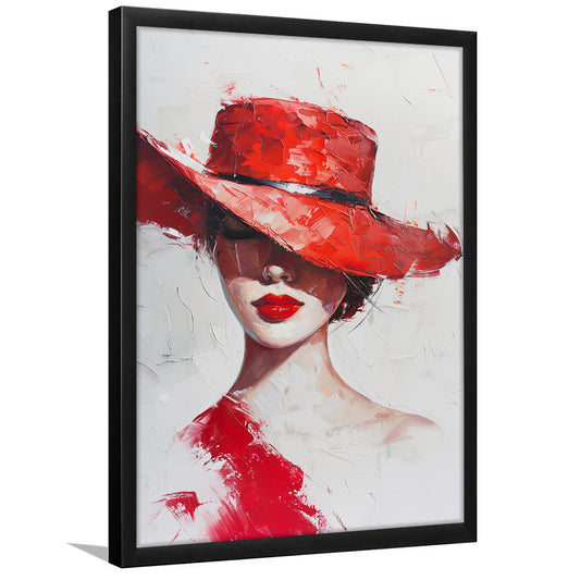Fashion Girl Wearing Red Hat Art, Framed Picture Print,, Framed Art Prints Wall Decor
