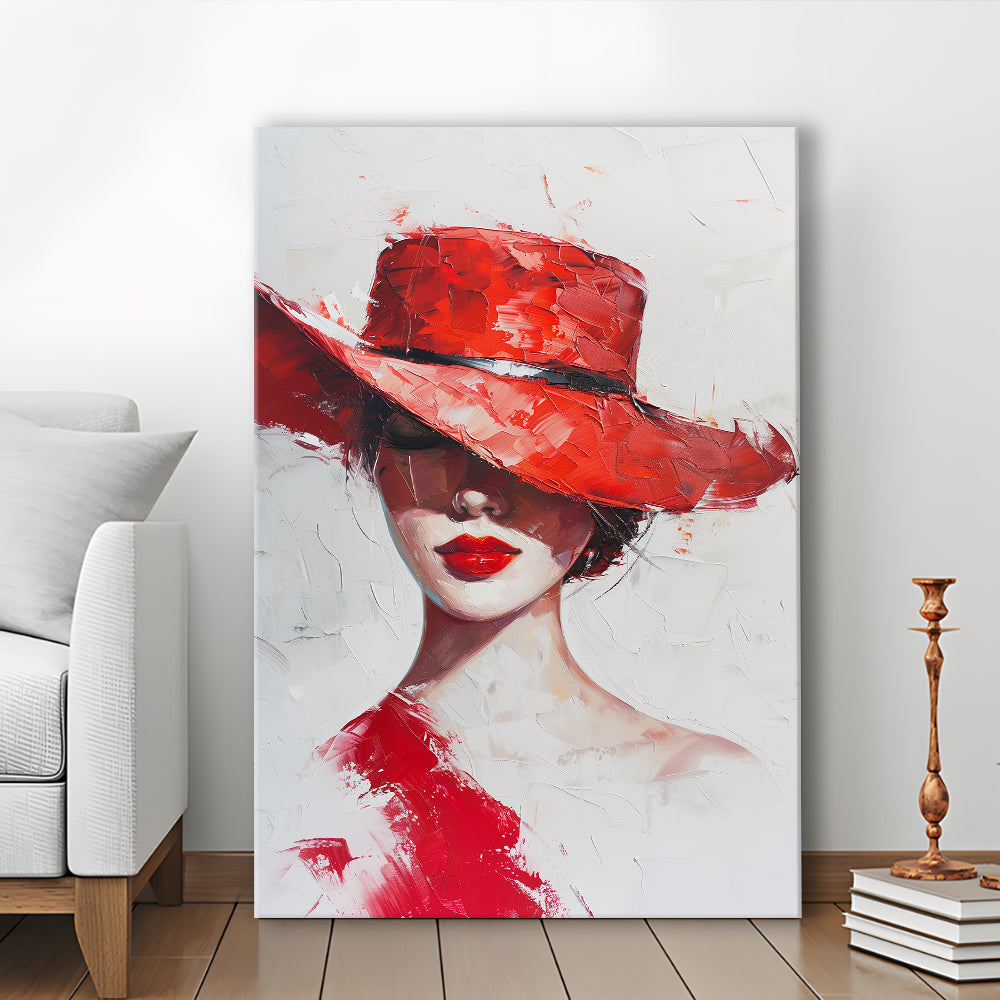 Fashion Girl Wearing Red Hat Art, Canvas Art Print Decor, Painting Art, Canvas Prints Wall Art