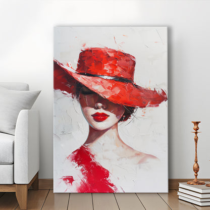 Fashion Girl Wearing Red Hat Art, Canvas Art Print Decor, Painting Art, Canvas Prints Wall Art