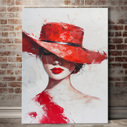 Fashion Girl Wearing Red Hat Art, Canvas Art Print Decor, Painting Art, Canvas Prints Wall Art