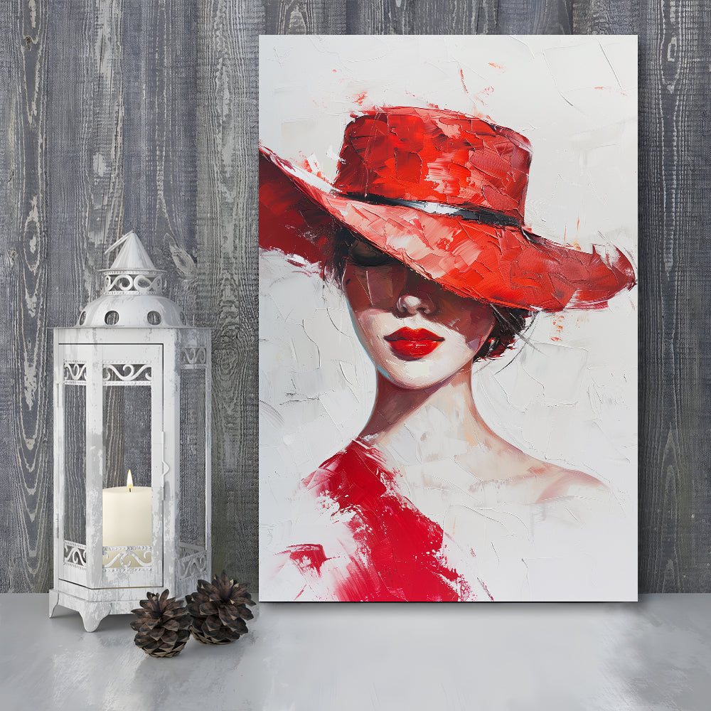 Fashion Girl Wearing Red Hat Art, Canvas Art Print Decor, Painting Art, Canvas Prints Wall Art