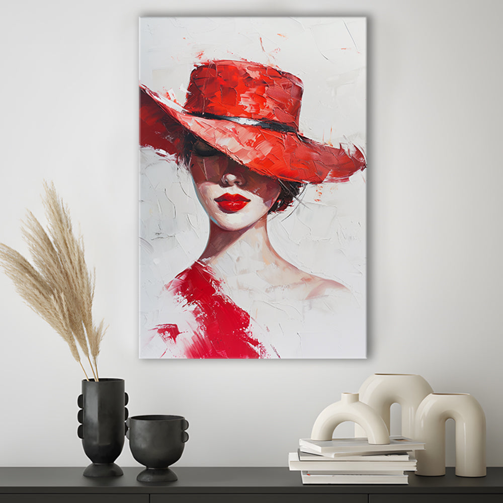 Fashion Girl Wearing Red Hat Art, Canvas Art Print Decor, Painting Art, Canvas Prints Wall Art