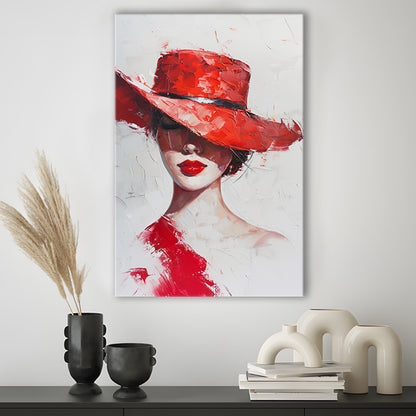 Fashion Girl Wearing Red Hat Art, Canvas Art Print Decor, Painting Art, Canvas Prints Wall Art