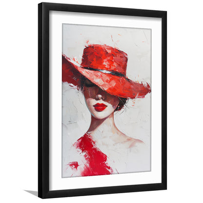 Fashion Girl Wearing Red Hat Art, Framed Picture Print, Framed Art Prints White Border Wall Decor