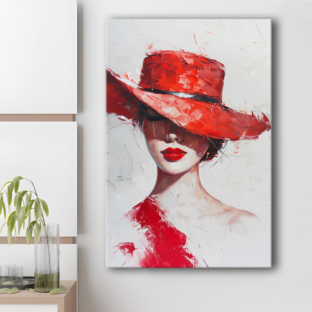 Fashion Girl Wearing Red Hat Art, Canvas Art Print Decor, Painting Art, Canvas Prints Wall Art
