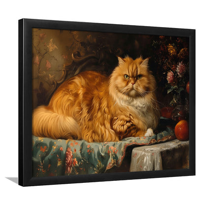 Fat Red Cat Victorian Portrait Oil Painting, Chubby Giant Red Haired Cat, Framed Art Print Wall Decor, Picture Framed