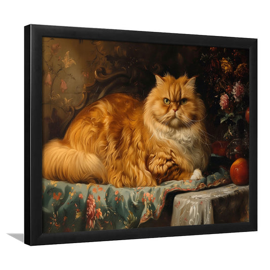 Fat Red Cat Victorian Portrait Oil Painting, Chubby Giant Red Haired Cat, Framed Art Print Wall Decor, Picture Framed