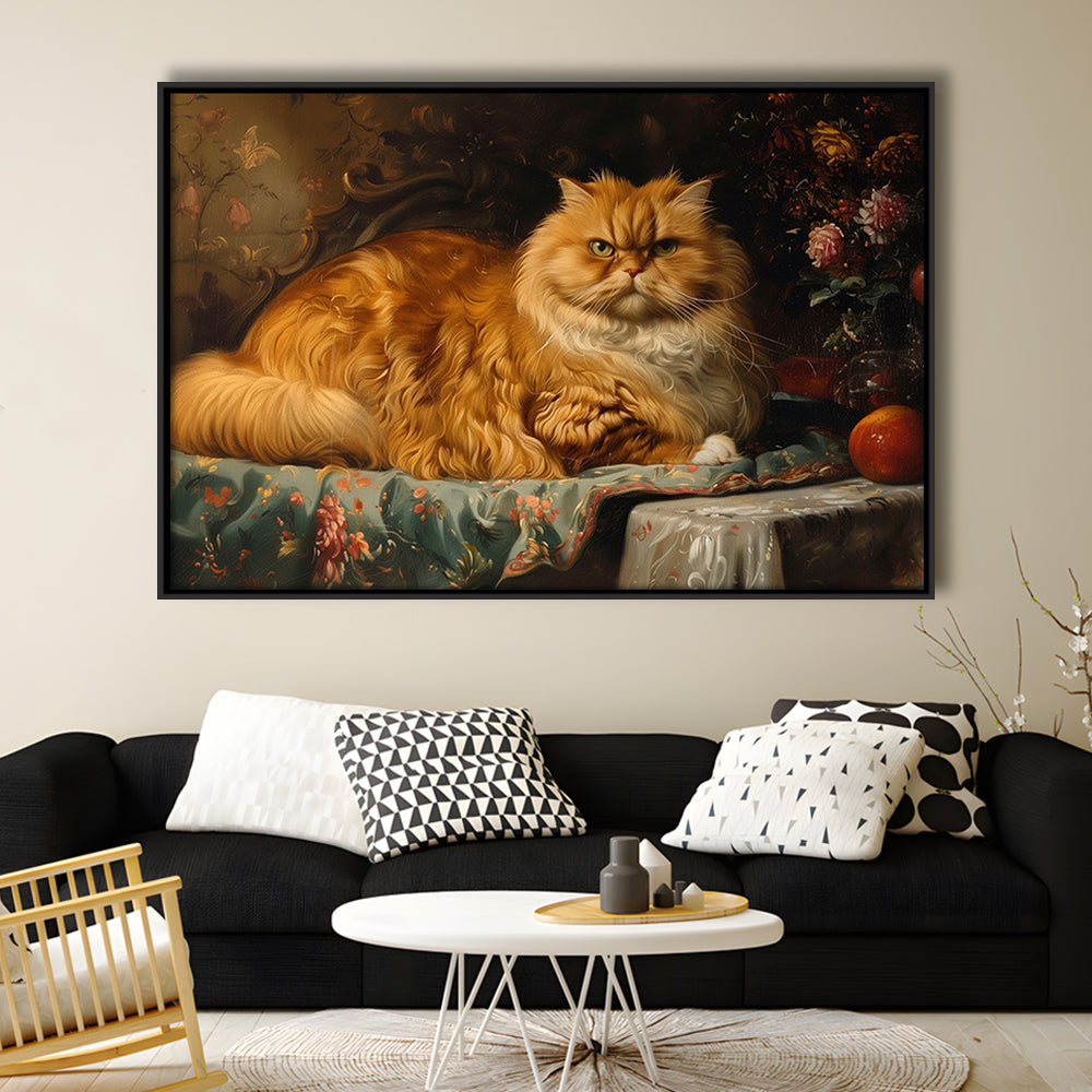 Fat Red Cat Victorian Portrait Oil Painting, Chubby Giant Red Haired Cat, Framed Canvas Print Wall Art, Floating Frame