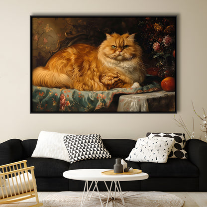 Fat Red Cat Victorian Portrait Oil Painting, Chubby Giant Red Haired Cat, Framed Canvas Print Wall Art, Floating Frame