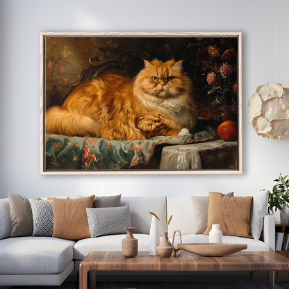 Fat Red Cat Victorian Portrait Oil Painting, Chubby Giant Red Haired Cat, Framed Canvas Print Wall Art, Floating Frame
