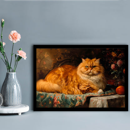 Fat Red Cat Victorian Portrait Oil Painting, Chubby Giant Red Haired Cat, Framed Art Print Wall Decor, Picture Framed