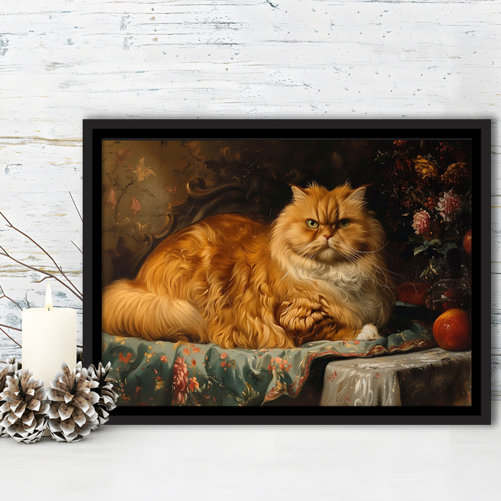 Fat Red Cat Victorian Portrait Oil Painting, Chubby Giant Red Haired Cat, Framed Canvas Print Wall Art, Floating Frame