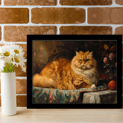 Fat Red Cat Victorian Portrait Oil Painting, Chubby Giant Red Haired Cat, Framed Art Print Wall Decor, Picture Framed