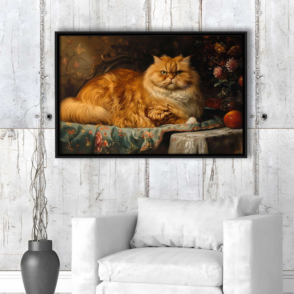 Fat Red Cat Victorian Portrait Oil Painting, Chubby Giant Red Haired Cat, Framed Canvas Print Wall Art, Floating Frame