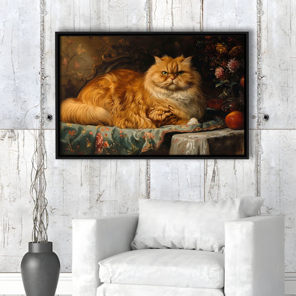 Fat Red Cat Victorian Portrait Oil Painting, Chubby Giant Red Haired Cat, Framed Canvas Print Wall Art, Floating Frame