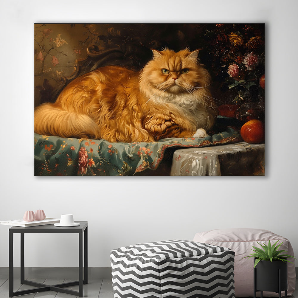 Fat Red Cat Victorian Portrait Oil Painting, Chubby Giant Red Haired Cat, Canvas Print Wall Art, Wall Decor, Painting Canvas