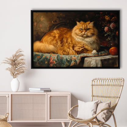 Fat Red Cat Victorian Portrait Oil Painting, Chubby Giant Red Haired Cat, Framed Canvas Print Wall Art, Floating Frame