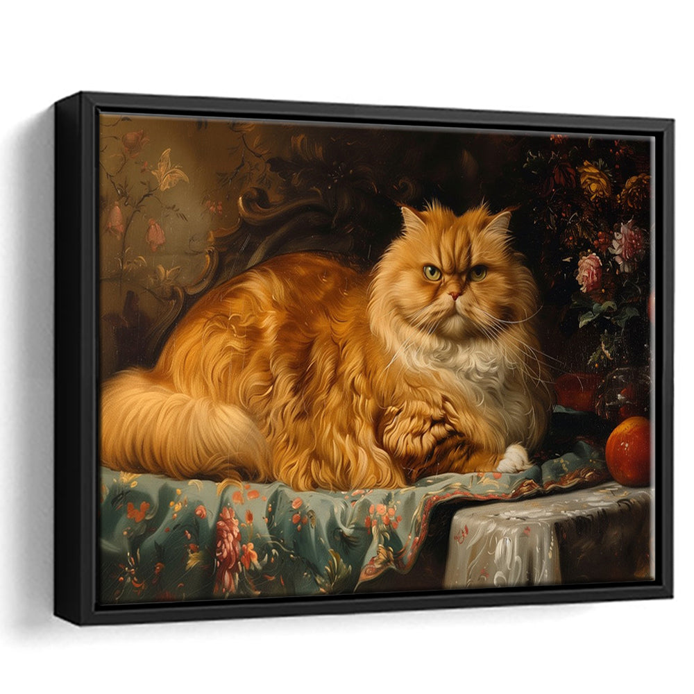 Fat Red Cat Victorian Portrait Oil Painting, Chubby Giant Red Haired Cat, Framed Canvas Print Wall Art, Floating Frame