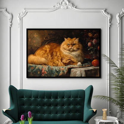 Fat Red Cat Victorian Portrait Oil Painting, Chubby Giant Red Haired Cat, Framed Art Print Wall Decor, Picture Framed