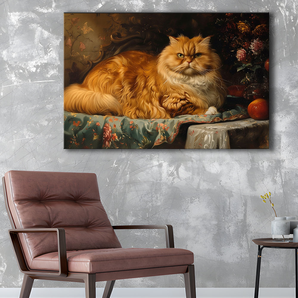 Fat Red Cat Victorian Portrait Oil Painting, Chubby Giant Red Haired Cat, Canvas Print Wall Art, Wall Decor, Painting Canvas