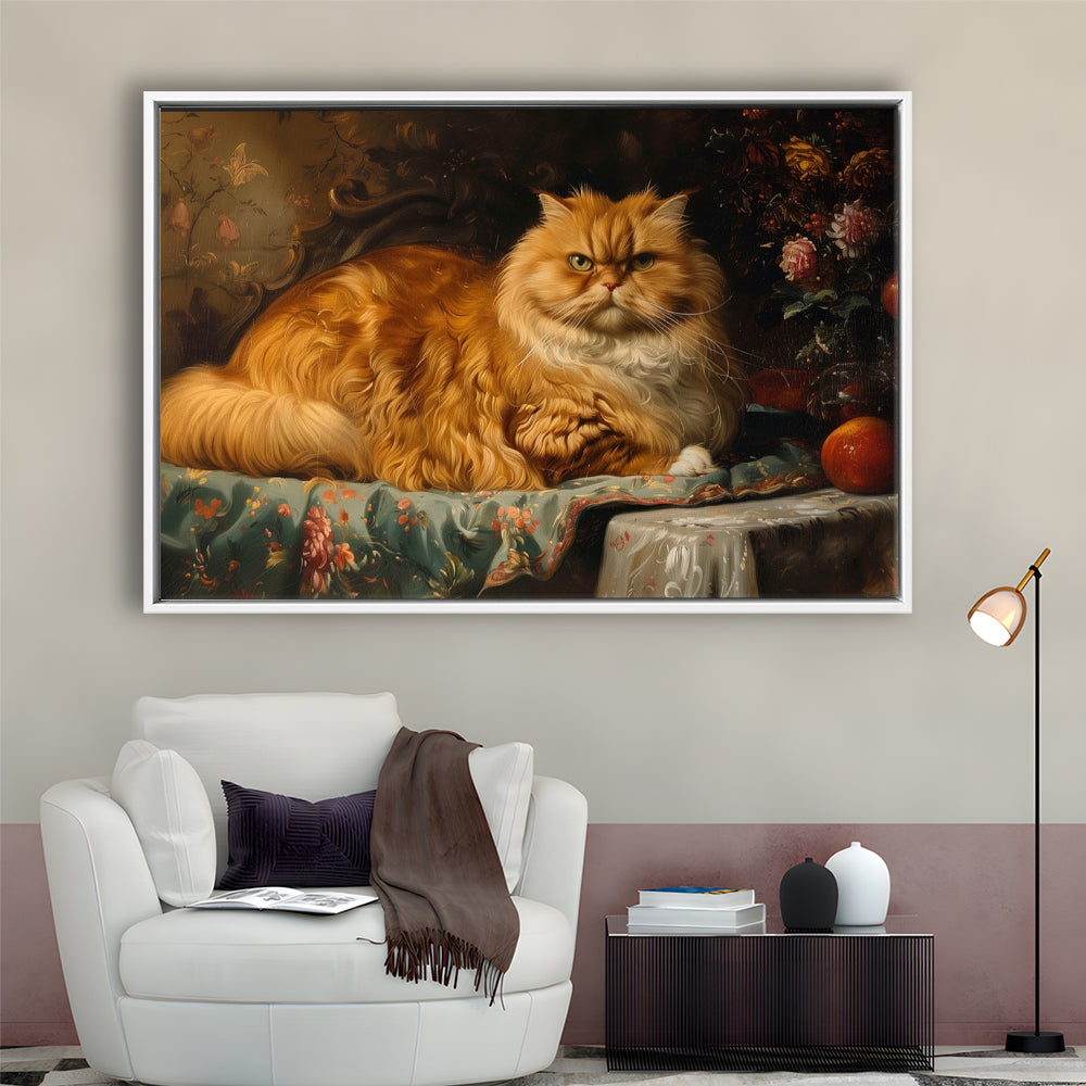 Fat Red Cat Victorian Portrait Oil Painting, Chubby Giant Red Haired Cat, Framed Canvas Print Wall Art, Floating Frame