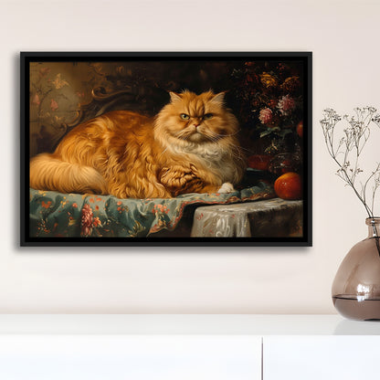 Fat Red Cat Victorian Portrait Oil Painting, Chubby Giant Red Haired Cat, Framed Canvas Print Wall Art, Floating Frame
