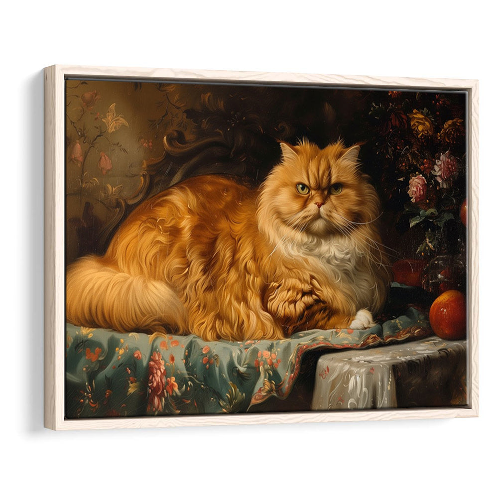 Fat Red Cat Victorian Portrait Oil Painting, Chubby Giant Red Haired Cat, Framed Canvas Print Wall Art, Floating Frame