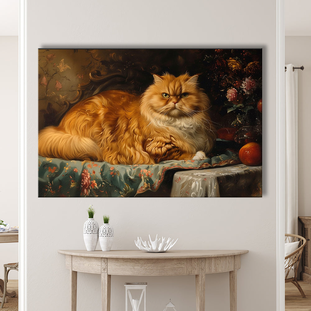 Fat Red Cat Victorian Portrait Oil Painting, Chubby Giant Red Haired Cat, Canvas Print Wall Art, Wall Decor, Painting Canvas
