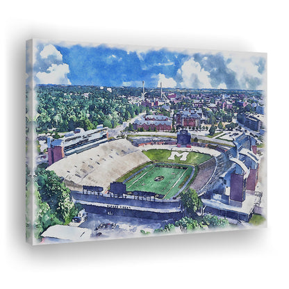 Faurot Field WaterColor, Columbia Missouri Watercolor, Sport Art, Gifts for him, Canvas Print Wall Art