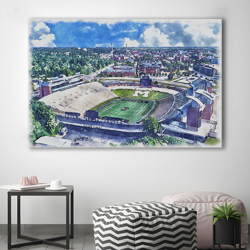 Faurot Field WaterColor, Columbia Missouri Watercolor, Sport Art, Gifts for him, Canvas Print Wall Art