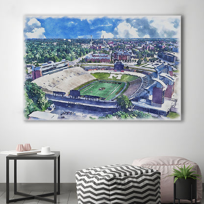 Faurot Field WaterColor, Columbia Missouri Watercolor, Sport Art, Gifts for him, Canvas Print Wall Art