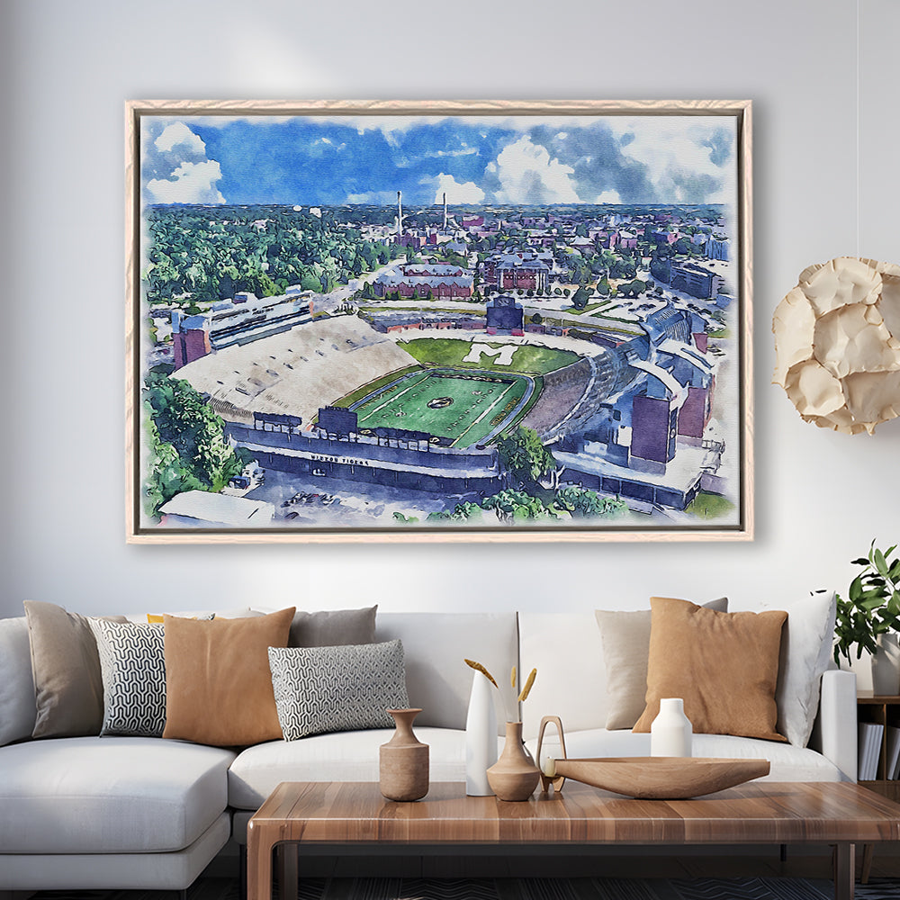 Faurot Field WaterColor, Columbia Missouri Watercolor, Sport Gift Art, Framed Canvas Print Wall Art