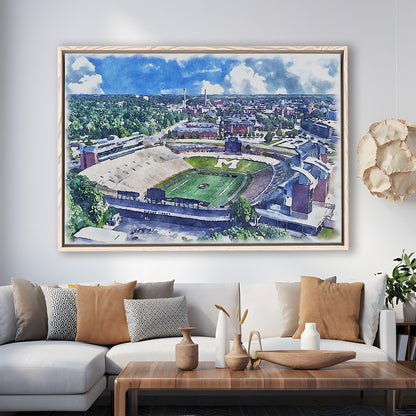 Faurot Field WaterColor, Columbia Missouri Watercolor, Sport Gift Art, Framed Canvas Print Wall Art