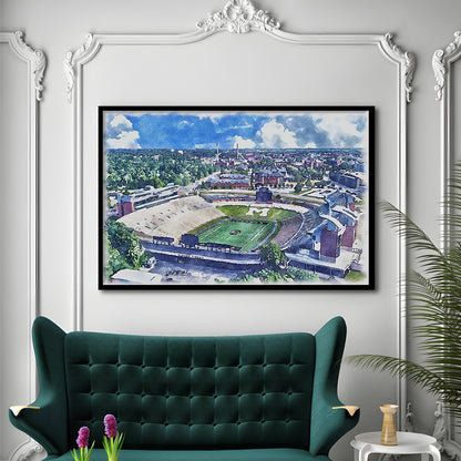 Faurot Field WaterColor, Columbia Missouri Watercolor, Sport Gift Art, Framed Art Print Wall Decor