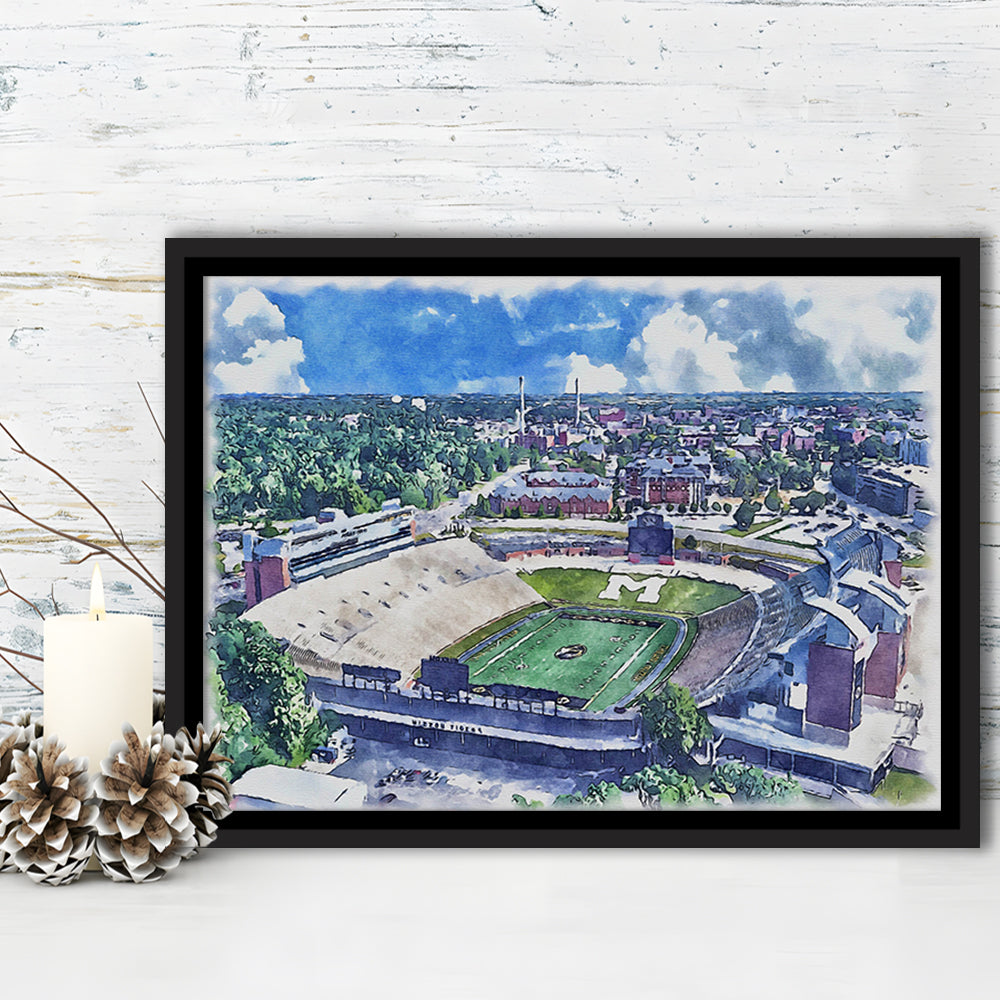 Faurot Field WaterColor, Columbia Missouri Watercolor, Sport Gift Art, Framed Canvas Print Wall Art