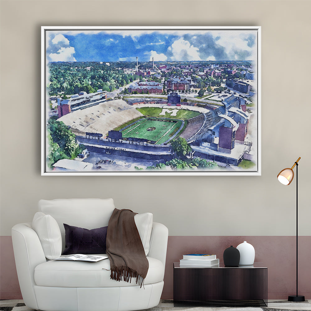 Faurot Field WaterColor, Columbia Missouri Watercolor, Sport Gift Art, Framed Canvas Print Wall Art
