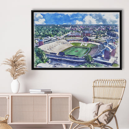 Faurot Field WaterColor, Columbia Missouri Watercolor, Sport Gift Art, Framed Canvas Print Wall Art