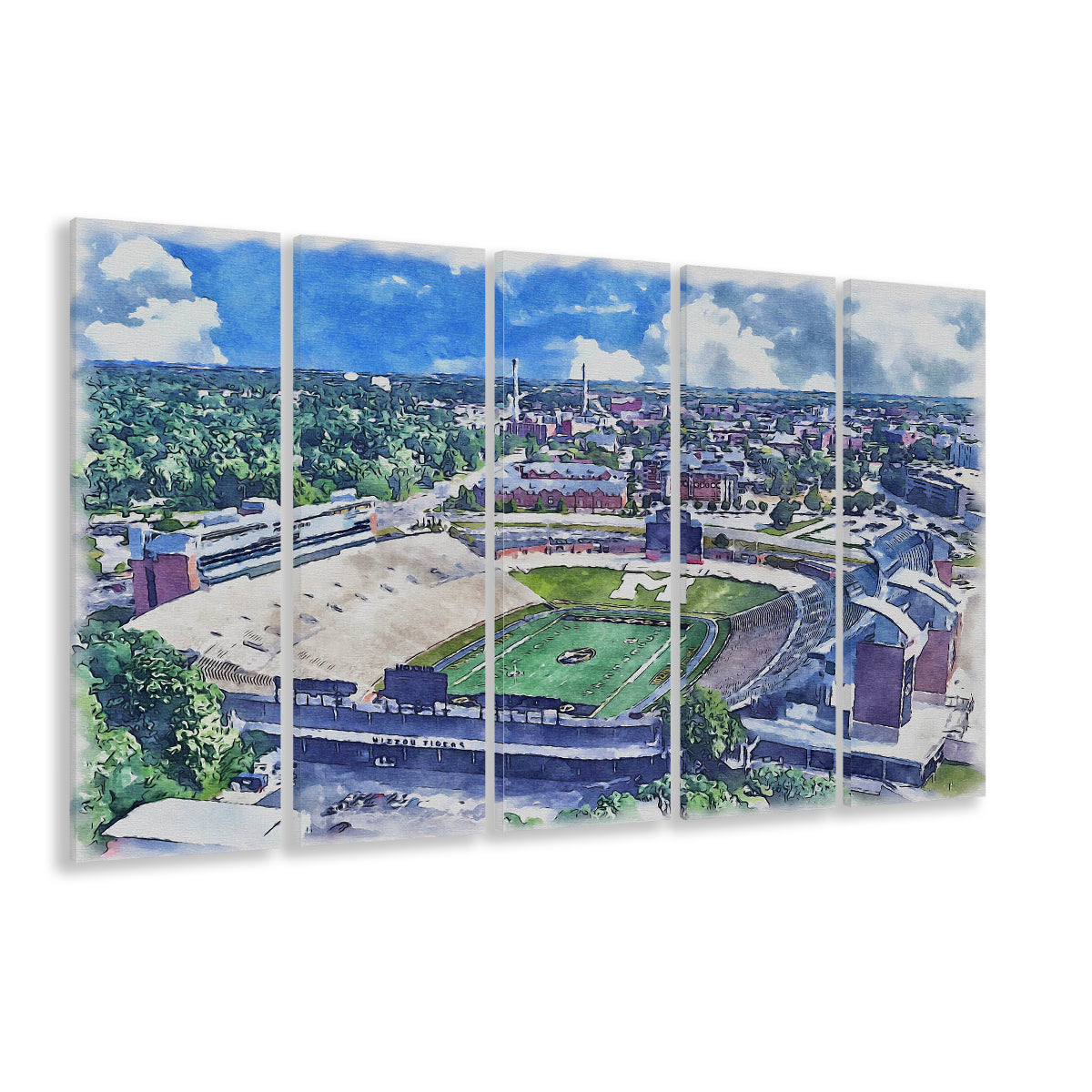 Faurot Field WaterColor, Columbia Missouri Watercolor, Sport Art, Extra Large Canvas Print Wall Art