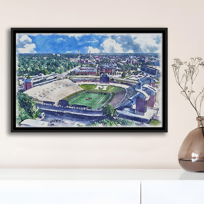 Faurot Field WaterColor, Columbia Missouri Watercolor, Sport Gift Art, Framed Canvas Print Wall Art
