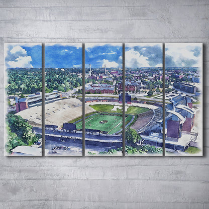 Faurot Field WaterColor, Columbia Missouri Watercolor, Sport Art, Extra Large Canvas Print Wall Art