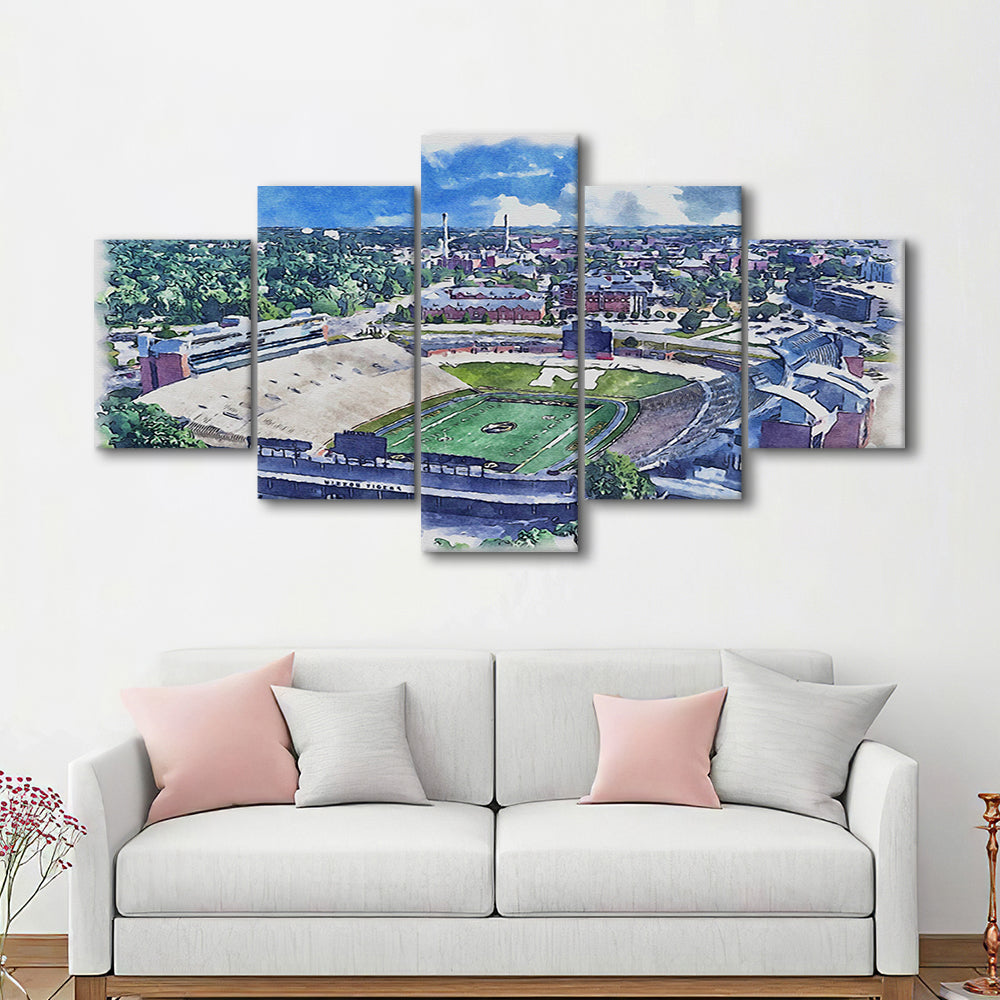 Faurot Field WaterColor, Columbia Missouri Watercolor, Sport Art, Mixed 5 Panel, Canvas Print Wall Art