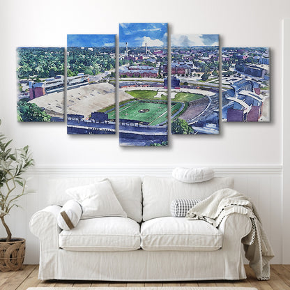 Faurot Field WaterColor, Columbia Missouri Watercolor, Sport Art, Mixed 5 Panel, Canvas Print Wall Art
