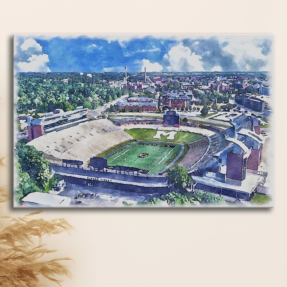 Faurot Field WaterColor, Columbia Missouri Watercolor, Sport Art, Gifts for him, Canvas Print Wall Art